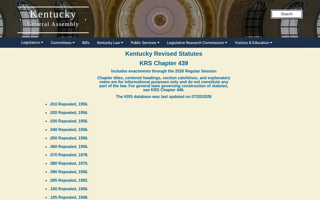 Kentucky Legislature parole law chapter page